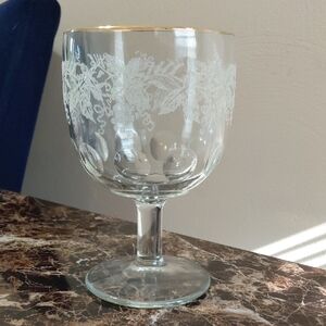 Vintage Bartlett-Collins Grape and Leaf Thumbprint Glass Water Goblet